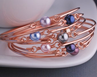 Bracelet perle en or rose, bracelet personnalisé en or rose, bracelet Swarovski Choice of Color Pearl, bijoux demoiselle d’honneur