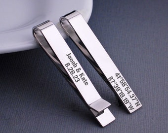 Latitude Longitude Tie Clip, Gift for Husband, Custom Tie Bar, Wedding Gift for Husband, Coordinates Tie Clip