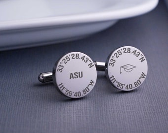 Graduation Gift for Him Latitude Longitude Cuff Links, Custom Coordinates Cuff Links, College Graduation Gift, Cufflinks