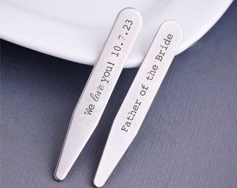 Father of the Bride Gift, Personalized Collar Stays, Engraved Gift for Wedding Party, Stainless Steel Collar Stays
