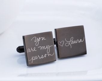 Gemelos de escritura a mano en bronce, gemelos personalizados para novios, regalo de aniversario para esposos, regalo de bodas para novios, Día del Padre