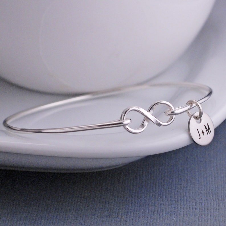 Mother's Day Gift for Mom, Personalized Infinity Bangle Bracelet, Anniversary Gift for Wife Jewelry Wife Gift from Husband image 1