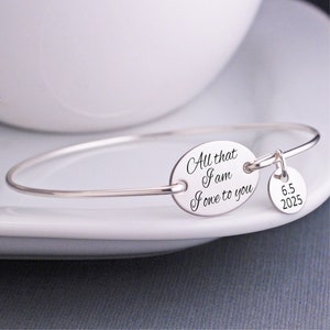 Regalo para la madre del novio/la novia, pulsera "Todo lo que soy te lo debo", regalo personalizado para la madre del novio/la novia, joyería con fecha