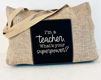 Teacher Gift, Tote Bag Gift For Teacher, Personalized Burlap Bag, Teacher Superpower Tote Bag, Teacher Appreciation, Teacher Birthday Gift