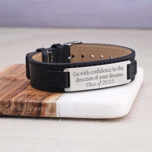 Graduation Gift for Him, Men's Leather Bracelet for Graduation, Go With Confidence Bracelet, High School, College Graduation Gift 2023 image 1