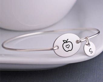 Teacher Jewelry, Apple Bangle Bracelet, Teacher Jewelry Gift, School Teacher Gift, Teacher Appreciation Gift, New Teacher Graduation