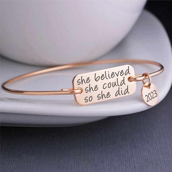 Nursing Graduation She Believed She Could So She Did Bracelet, Graduation Jewelry Gift, Graduation Gift, Inspirational Bangle Christmas Gift