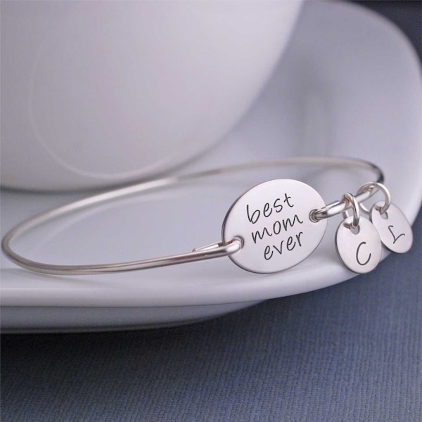 Personalized Gift for Mom, Best Mom Ever Bracelet, Silver Best Mom Jewelry Gift, Mother's Day Gift, Birthday Gift for Mom Rose Gold