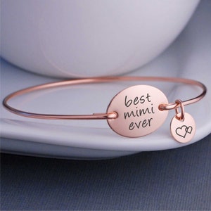 Mother's Day Gift for Mimi, Personalized Best Mimi Ever Bracelet in Silver, Gold, Rose Gold, Initial Bangle Bracelet for Mimi image 3