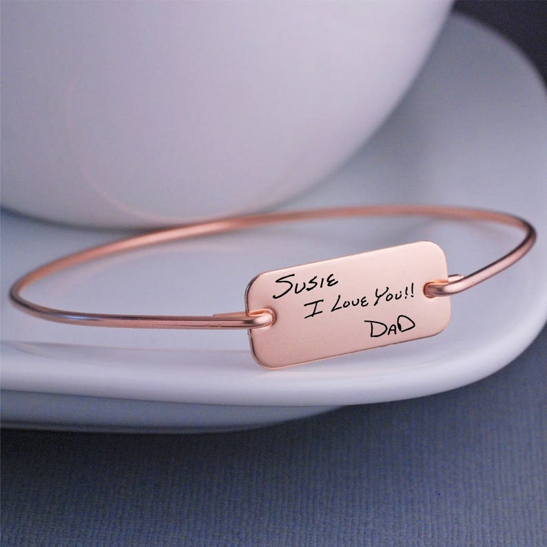 Rose Gold Custom Handwriting Bracelet, Personalized Handwriting Bracelet, Mother's Day Gift Rose Gold Engraved Bracelet, Gift from Dad image 3