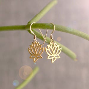 Gold Lotus Earrings, Lotus Flower Earrings, Lotus Jewelry, Yoga Teacher Gift, Gift for Yogi image 1