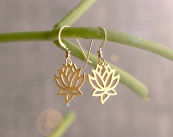 Gold Lotus Earrings, Lotus Flower Earrings, Lotus Jewelry, Yoga Teacher Gift, Gift for Yogi