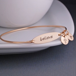 Believe Bracelet, Inspirational Gold Bracelet, Gift for Friend, Mother&#39;s Day Jewelry, Charm Bracelet Inspirational, Faith Jewelry