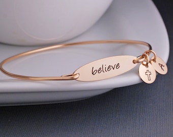 Believe Bracelet, Inspirational Gold Bracelet, Gift for Friend, Mother's Day Jewelry, Charm Bracelet Inspirational