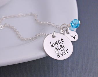 Best Gigi Ever Necklace in Silver, Mother's Day Gift for Gigi, Personalized jewelry for Gigi from Grandkids, Unique Gigi Necklace Custom