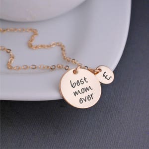 Personalized Mother's Day Gift, Gold Best Mom Ever Necklace, Mother's Charm Necklace, Mom Jewelry image 1