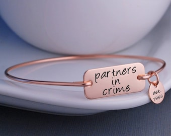 Galentine's Day Gift, Partners in Crime Bracelet, Best Friend Jewelry, Personalized BFF Jewelry, Friendship Bracelet