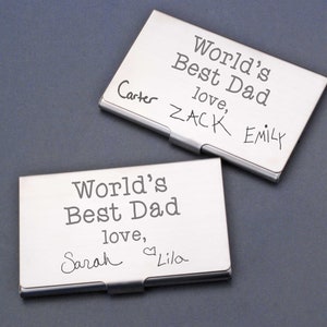 Los mejores regalos para él, regalo del día del padre para papá, escritura a mano de sus hijos, tarjetero del mejor papá del mundo, regalo de cumpleaños personalizado