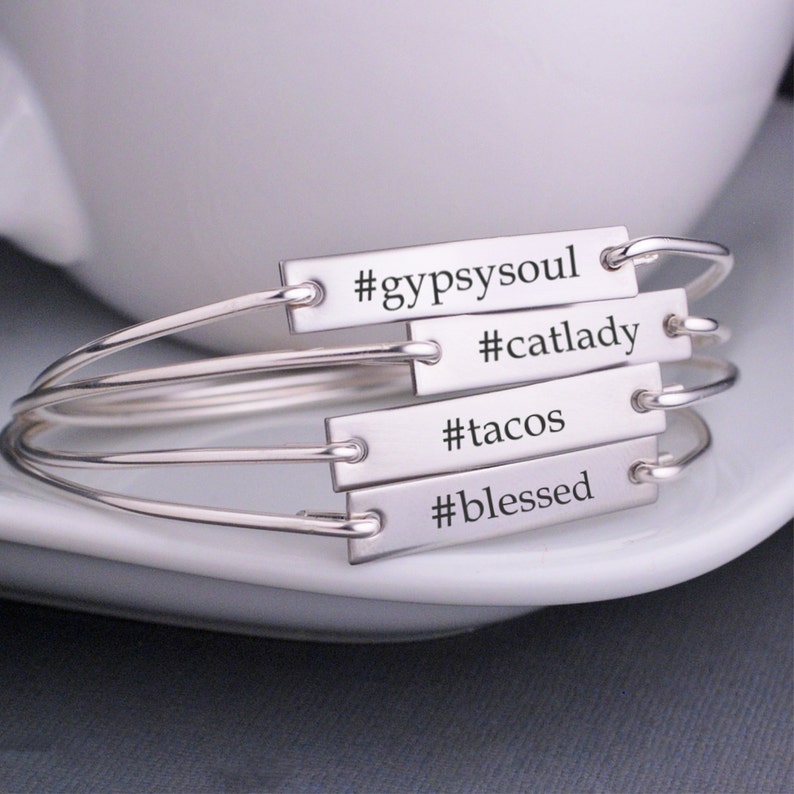 Custom Hashtag Bangle Bracelets Hashtag Jewelry Fun Custom Etsy