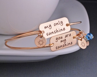 You are my Sunshine Bracelet Set, Personalized Mother Daughter Set, My Only Sunshine Mother's Day Gift, Kids Jewelry