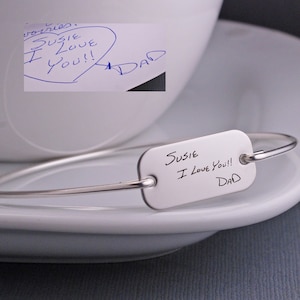Handwriting Bracelet, Mother&#39;s Day Gift Custom Signature Jewelry, Silver Personalized Engraved Gift, Handwriting Writing Bangle Bracelet