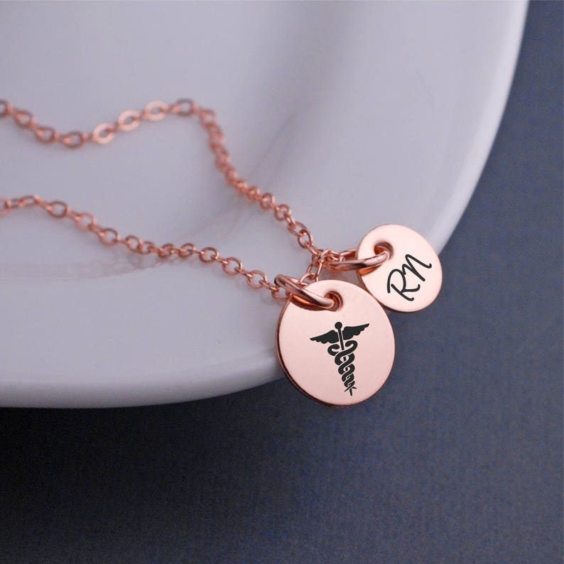 Nurse Necklace, Personalized RN Caduceus Charm Necklace, Registered Nurse Gift image 2