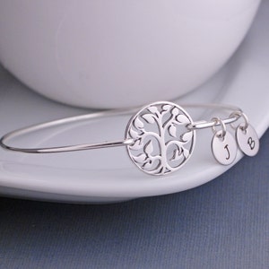 Tree of Life Bracelet, Family Tree Jewelry, Sterling Silver Tree Bangle Bracelet, Mother's Day Gift for Grandma