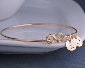 Mother's Day Gift for Wife, Gold Infinity Bracelet, Custom Infinity Symbol Jewelry, Gold Infinity Bangle, Push Present, Engagement Gift