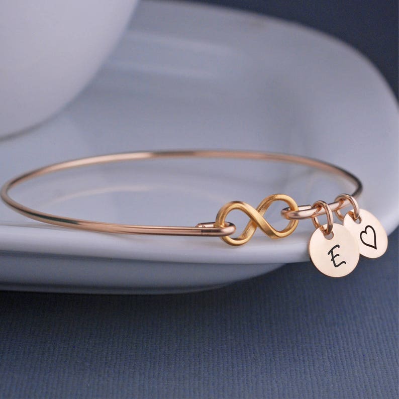 Mother's Day Gift for Wife, Gold Infinity Bracelet, Custom Infinity Symbol Jewelry, Gold Infinity Bangle, Push Present, Engagement Gift image 1