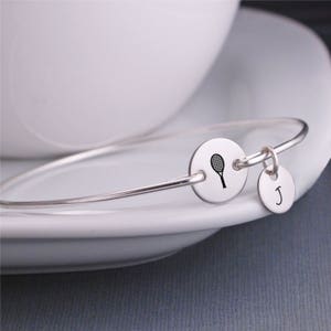 Gift for Tennis Player, Bangle Bracelet for Tennis Team, Personalized Tennis Racquet Bangle Bracelet, Sports Jewelry, Athletic Jewelry