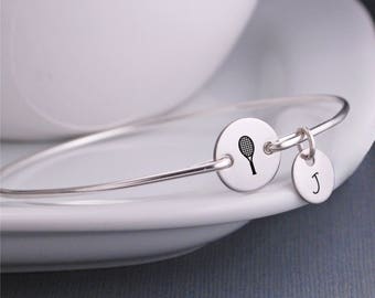 Gift for Tennis Player, Bangle Bracelet for Tennis Team, Personalized Tennis Racquet Bangle Bracelet, Sports Jewelry, Athletic Jewelry