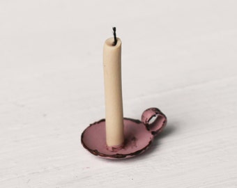 Dolls House Miniature Pink Candlestick