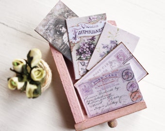 Dolls House Miniature Victorian Postcard Set in Lavender Colours