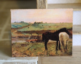 Dolls house miniature Degas horses in field oil painting in 12th scale