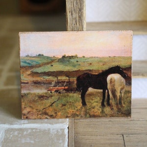 Puppenhaus Miniatur Degas Pferde auf Feld Ölgemälde im Maßstab 12