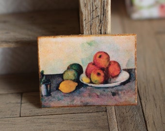 Maison de poupées miniature impressionniste nature morte fruits Cézanne peinture à l'huile