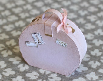 Dolls House Miniature Pink Oval Suitcase