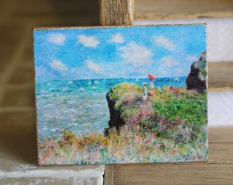 Maison de poupées miniature, peinture à l'huile des falaises de Monet à l'échelle 12