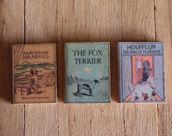 Dolls house miniature vintage dog books trio 12th scale