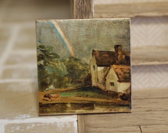 Dolls House Miniature Constable rainbow house landscape oil painting 12th scale