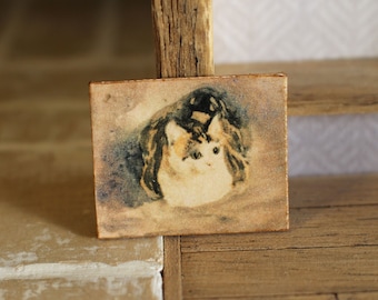 Dolls house miniature Impressionist cat oil painting 12th scale