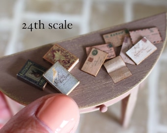 dolls house miniature letters and books set in 24th scale
