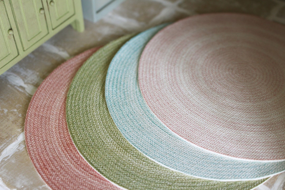 Dolls House Miniature Braided Circular Rug 12th Scale - Various Colours ...