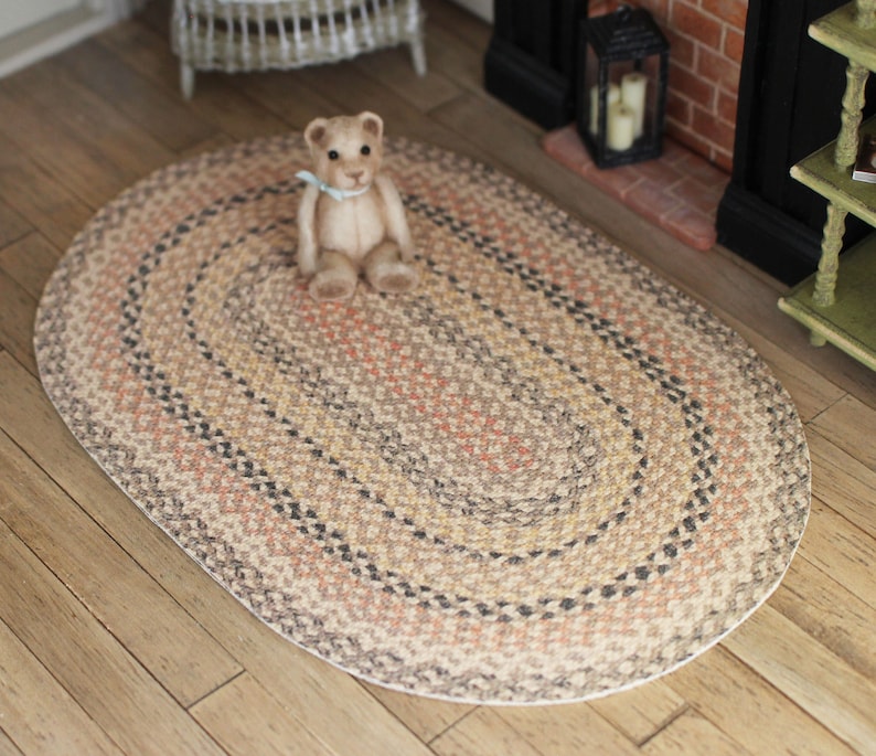 Dolls House braided rug in pink grey tone 12th scale image 1