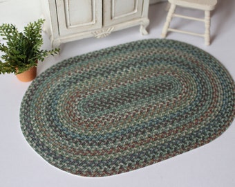 Miniature Blue Braided Rug. Large Size