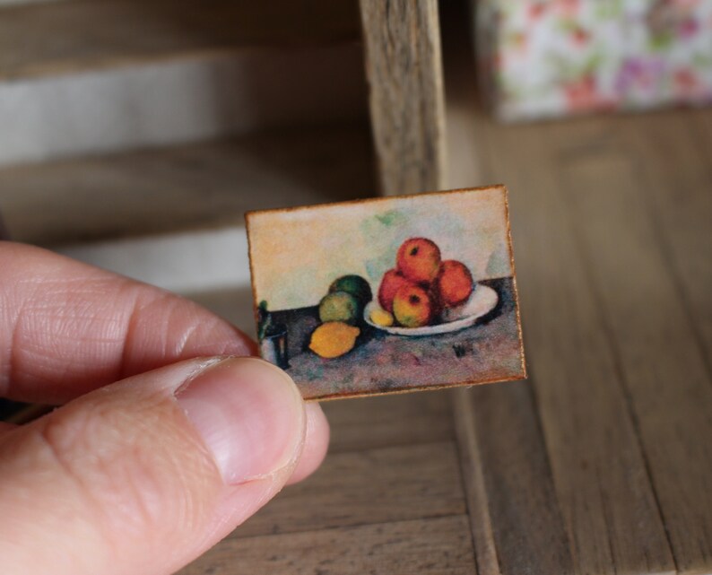 Maison de poupées miniature impressionniste nature morte fruits Cézanne peinture à l'huile image 3