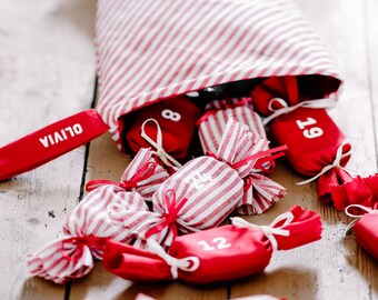 Personalised  Advent Calendar Stocking Kit - Candy Cane Stripe Stocking - Self Fill Advent Calendar