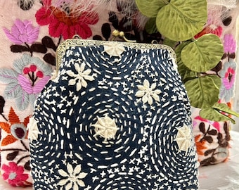 Hand embroidered vintage cotton crossbody bag, Oyako handmade