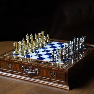 Premium Chess Board with Storage Unique Personalized Gifts for Husband Anniverssary Gift for Men Custom Chess Set Handmade
