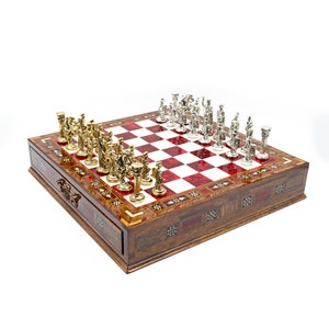 Luxury Chess Sets Handmade Chess Board with Storage Metal Chess Pieces Christmas Gifts for Him Wood Board Games